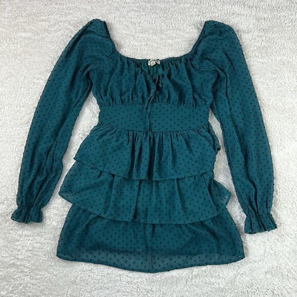 Inspired Hearts Georgette chiffon tiered ruffle boho peasant dress, L - Picture 3 of 10